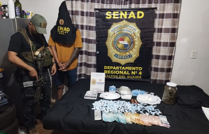 Senad desbarata foco de distribución de cocaÃna en Saltos del Guairá